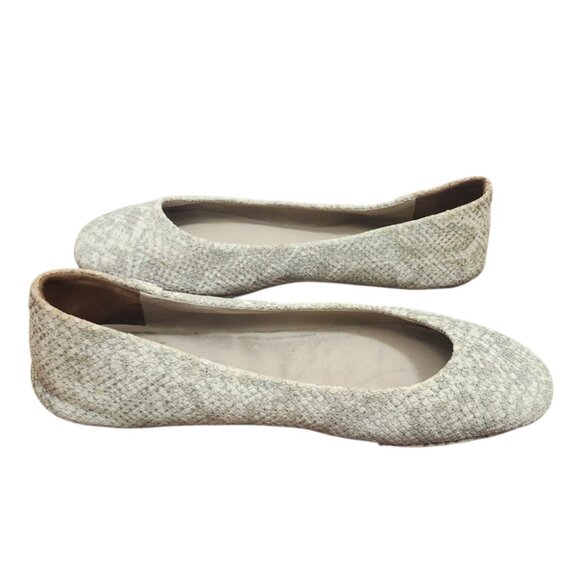 TORY BURCH Travel T Snake Embossed Sparkling Leather Ballet Flats Roccia 9M - Picture 6 of 14